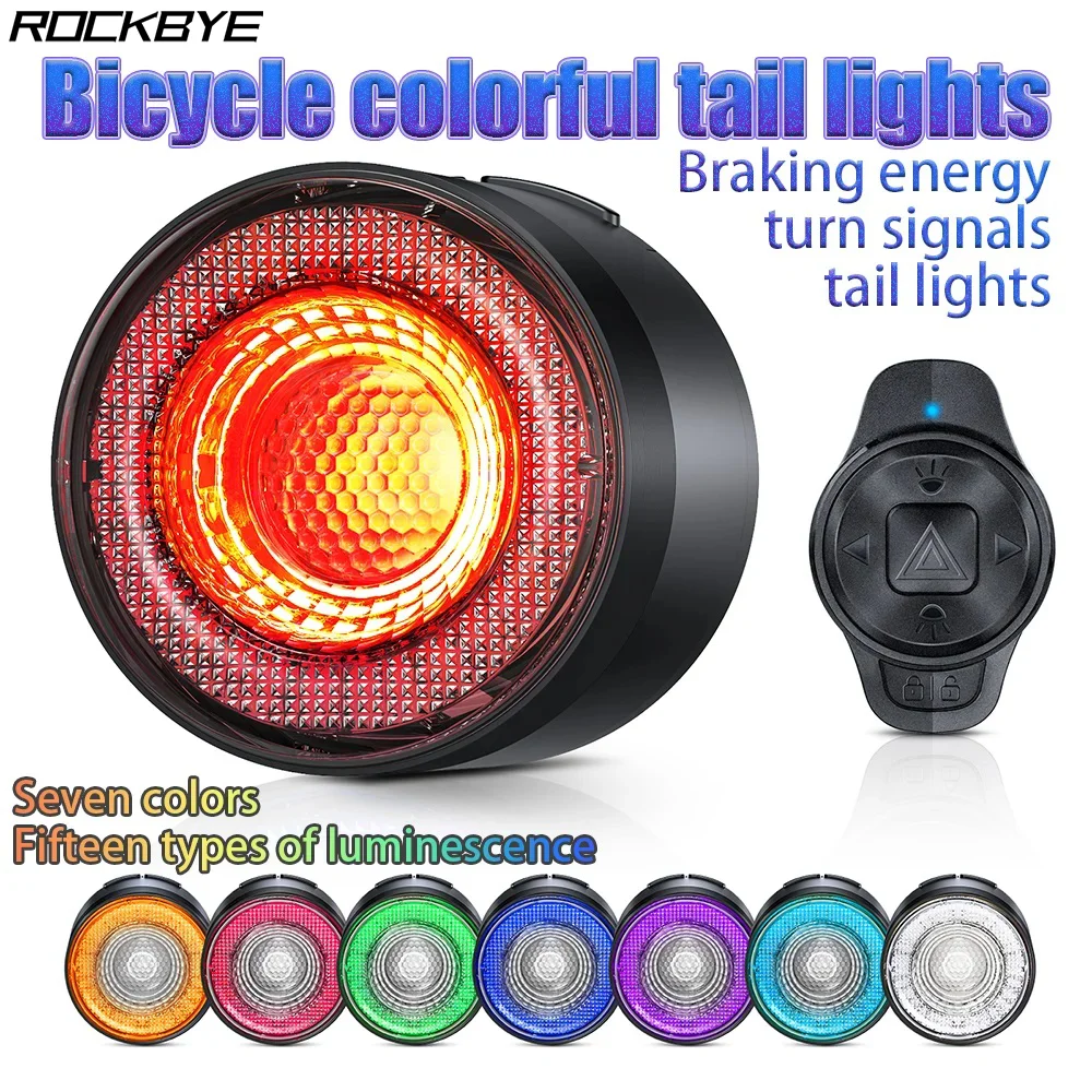 

Rockbye Colorful Bicycle Turning Tail Light USB Rechargeable Bicycle Rear Light Smart Waterproof Brake Light with 7 Colors