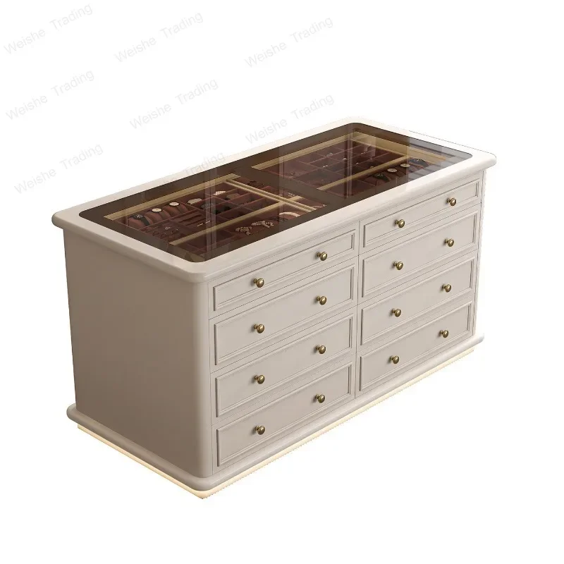 Display Cabinet Drawer Type Double-Sided Storage Cabinet Jewelry Cabinet French Cream Style Jewelry