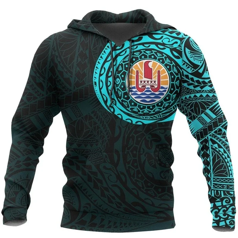 

2025 French Polynesia Flag Tattoo Multi-color 3D Street Outfit Pullover Sweatshirt Tahiti Hooded Unisex Hoodie