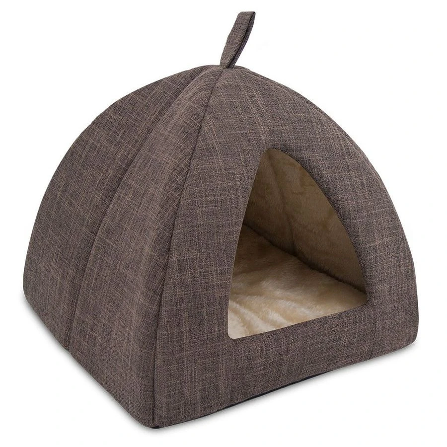 

Dog House Bed Crate Mat Tent Indoor Round Soft Plush for Small, Medium, and Large Breeds Brown Linen, 19 x 19 x H19