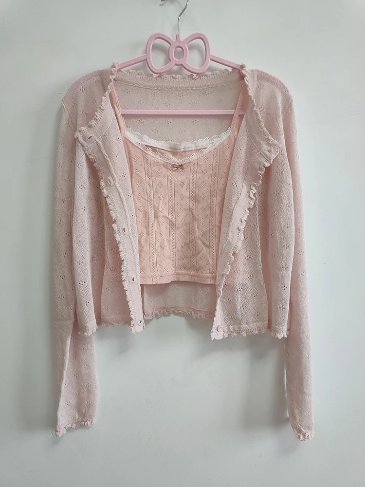 Süße 2 Stück Tops Frauen Sommer Cardigans und Crop Tops für süße Mädchen Blumen druck Croped Kawaii Kleidung