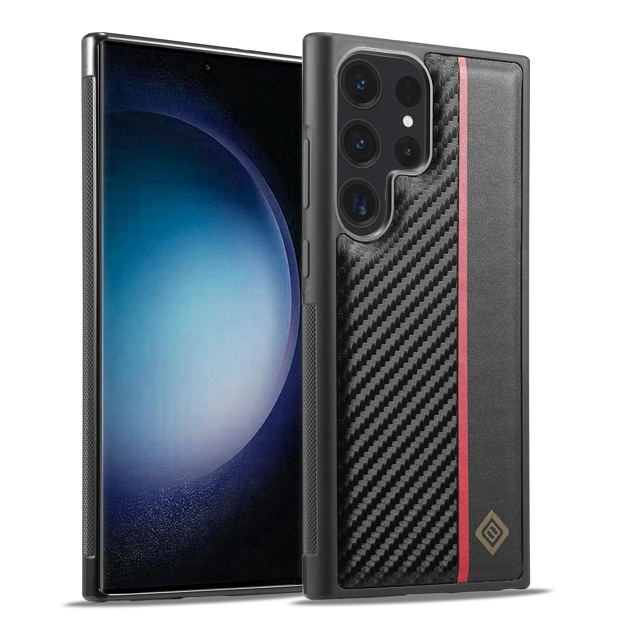 

For Samsung Galaxy S24 S23 S22 S21 Note 20 Ultra Plus FE Case Carbon Fiber PU Leather Shockproof Protective Hard Back Phone Case