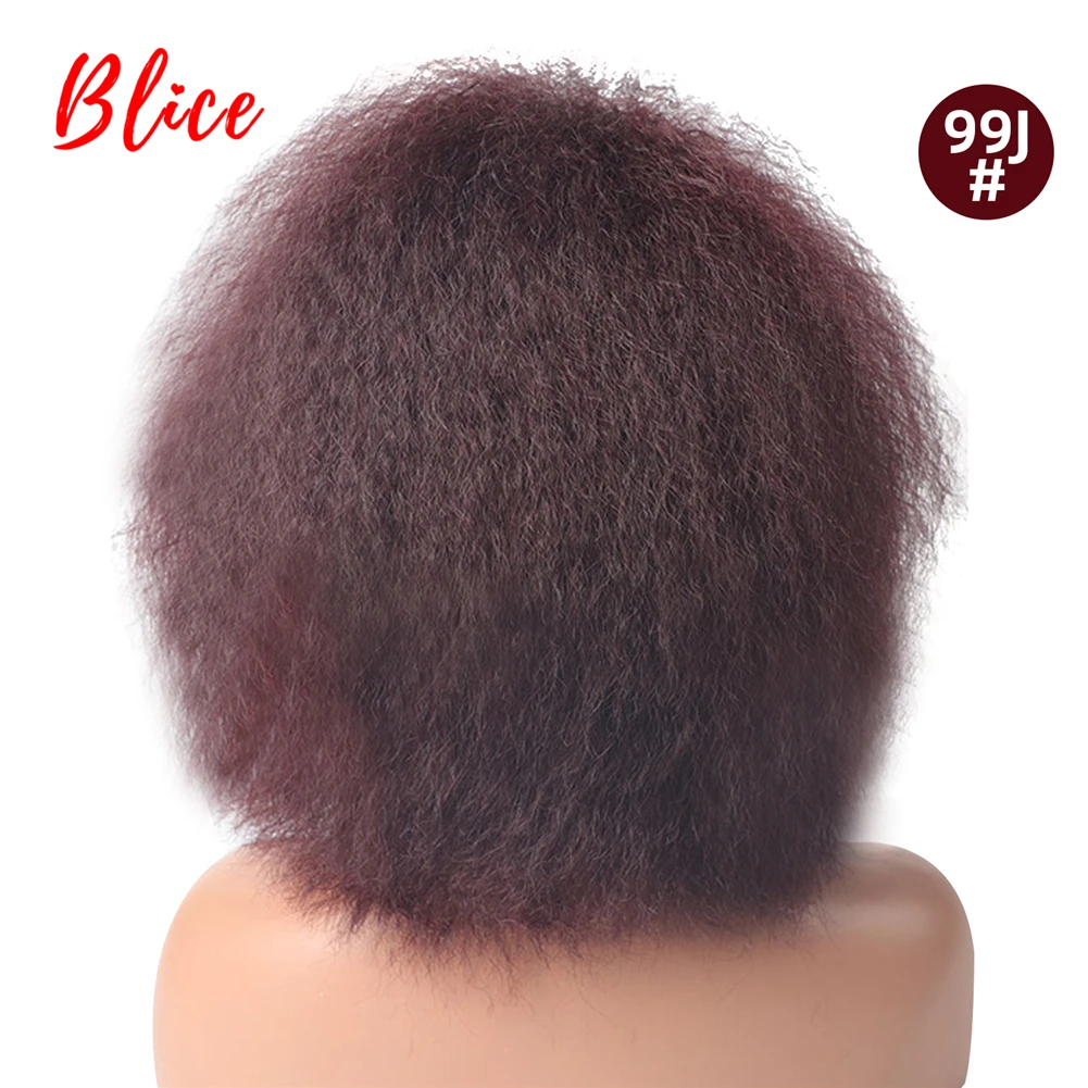 Blice 6 Zoll kurze synthetische Perücken verworrene gerade Kanekalon hitzebeständige natürliche schwarze Frauen Afroamerikaner Afro volle Perücke – Detail 14