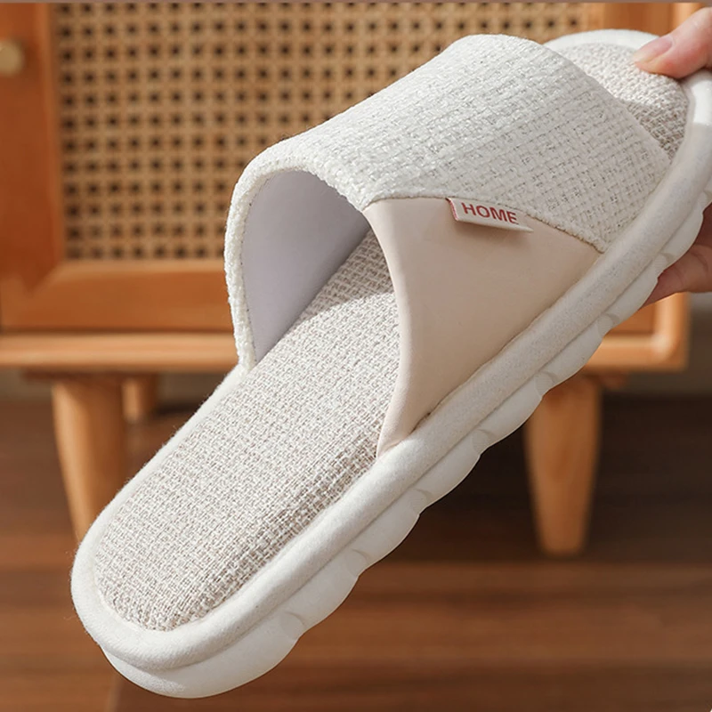Immagine 3: Pantofole in lino da donna e da uomo, per la casa, da interno, semplici, silenziose, antiscivolo, comode.