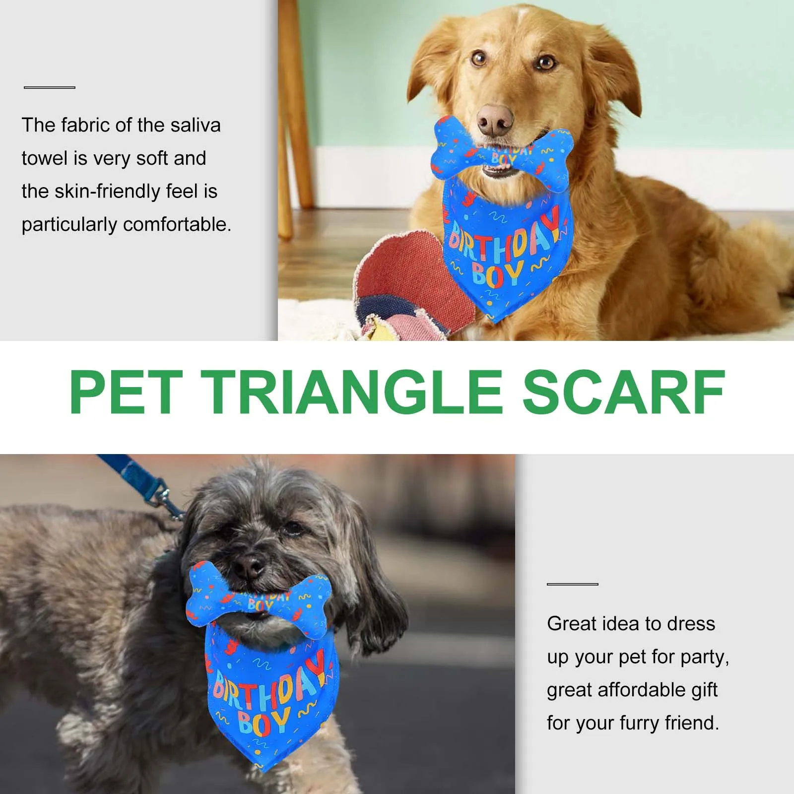 

2 Pcs Pet Triangle Towel Dog Bandanas Birthday Saliva Decor Puppy Bib Scarf Neckerchief Simulation Bone