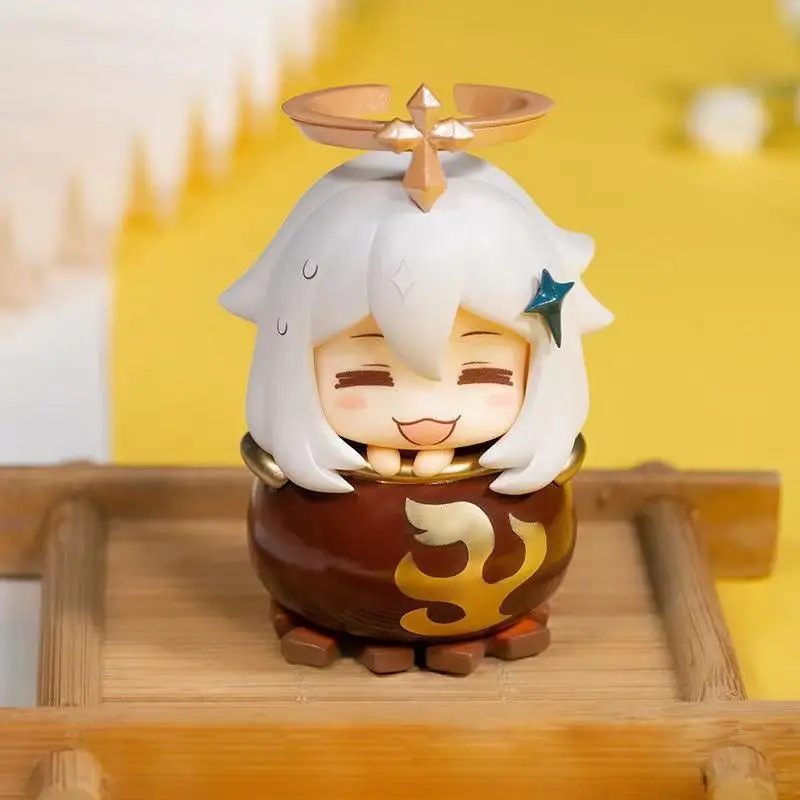 Genshin figura de impacto caixa cega jogo periférico dos desenhos animados kawaii comida de emergência paimon estatuetas modelo colecionável