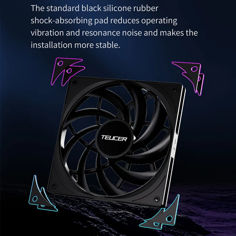 TEUCER F14015 SLIM 140mm PWM Slim Case Fan, 2100RPM High Airflow Quiet PC Cooling Fan Shock-Absorbing PC Fan for Compact Chassis - view 5
