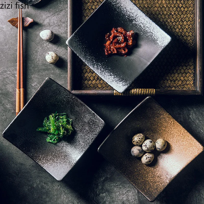 Japanese Irregular Ceramic Plate Retro Sushi Plate Dessert Snack Plate Sashimi Plates Serving Plates Molecular Cuisine Tableware