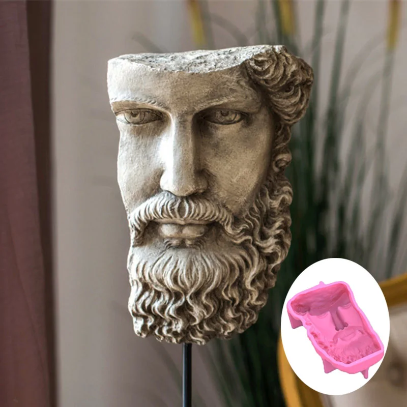 Molde de vela de silicona con escultura de media cabeza griega grande, arte abstracto, estatua de hombre con barba de media cara, molde de silicona, adorno de mesa