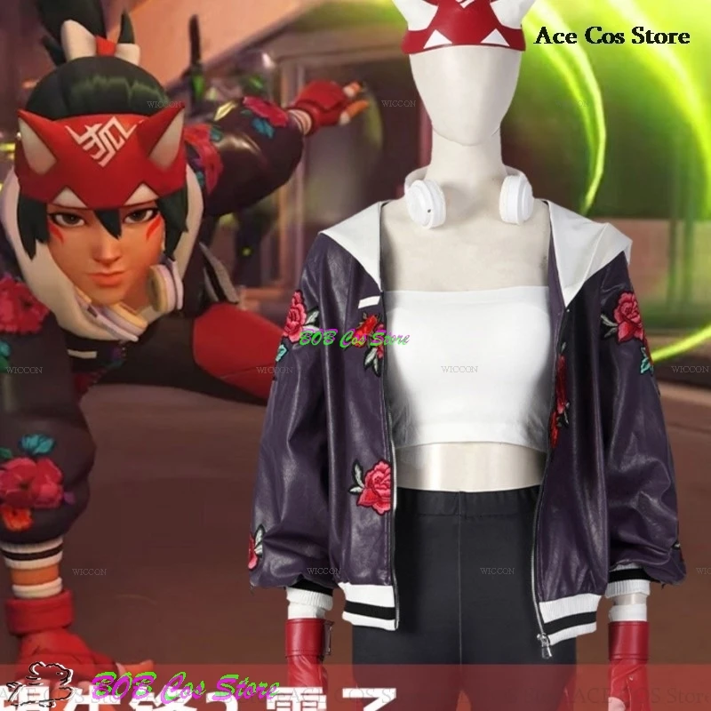 Overwatch 2 Kiriko Cosplay Costumes Skin Athleisure Coat Pants Women Suit Game Clothes Halloween Party Wig Props Uniform Set