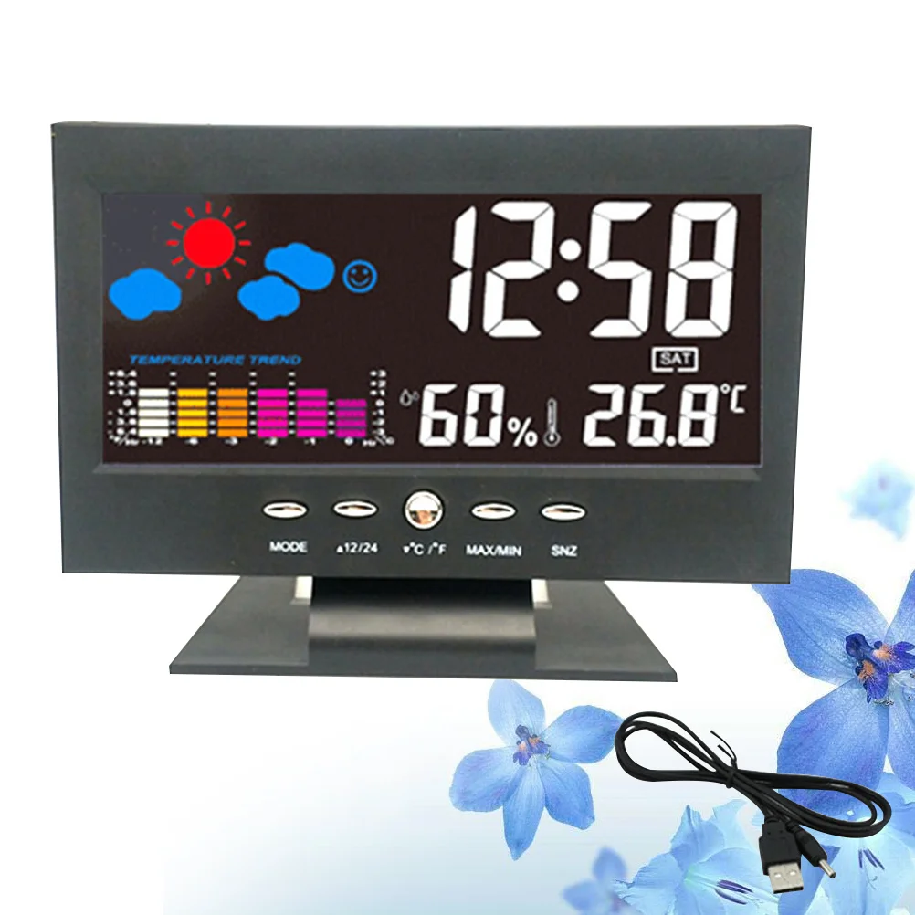 

1Pcs Multifunctional Large Screen LED Digital Perpetual Calendar Clock Silent Temperature Weather Desktop USB Black