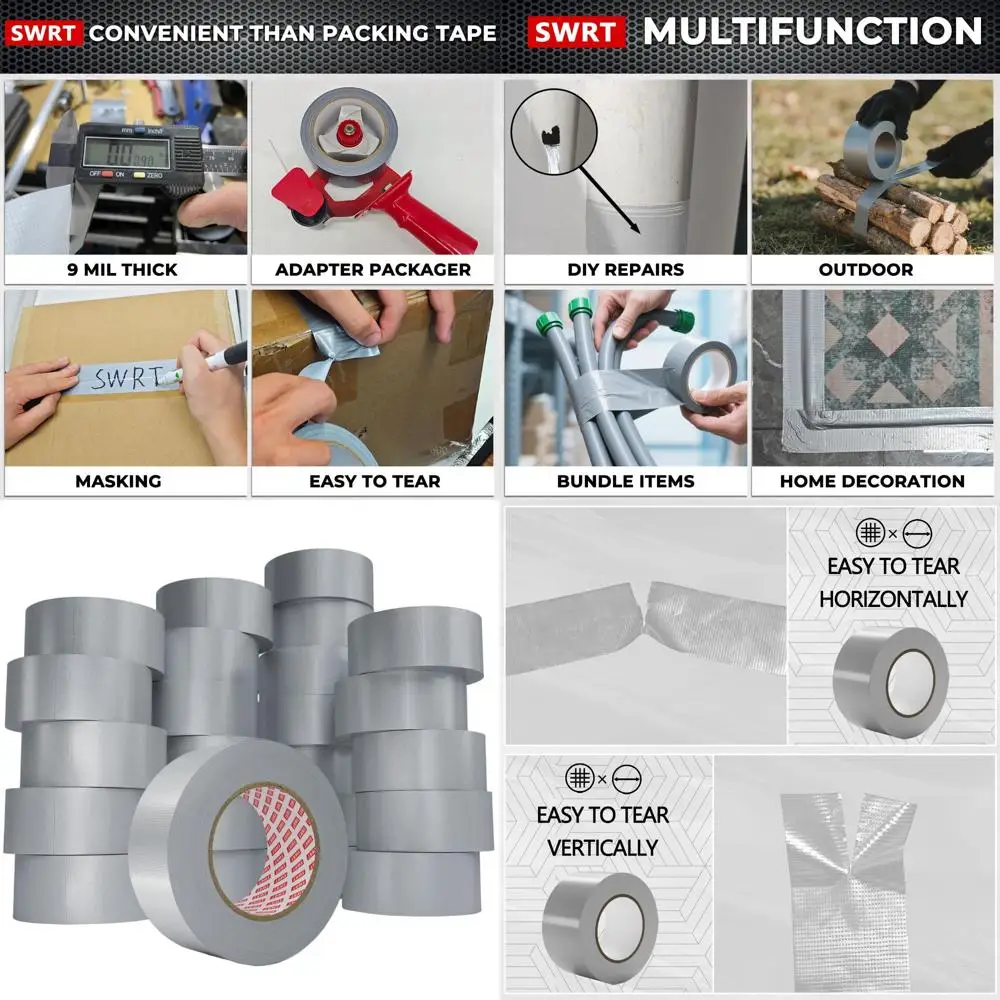 

Упаковка из 24 рулонов прочной серебристой клейкой ленты толщиной 9 мил, 2 дюйма x 720 ярдов, водонепроницаемая, устойчивая к атмосферным воздействиям серая лента для внутренних и наружных ремонтных работ