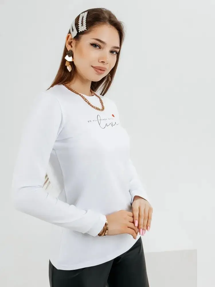 SŁODKI Uroczy Miłość 100% Bawełna Koszulka z Długim Rękawem Cienka Bluza Pulower Luźny Duży Rozmiar Kolegium Kobiety Podstawowy Jesienno-Zimowy Top