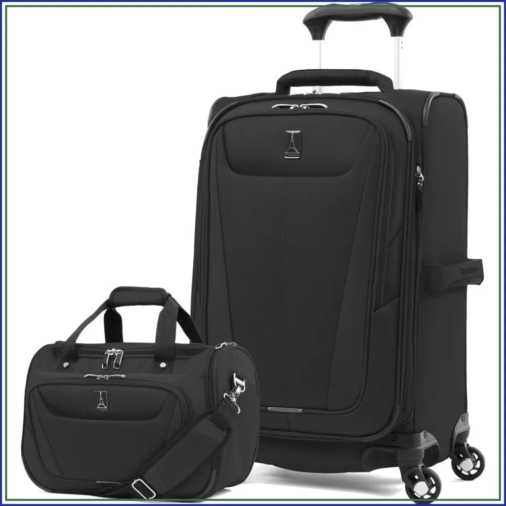 2-Piece Expandable Carry-On Luggage Set with 4 Spinner Wheels and Underseat Tote, Black