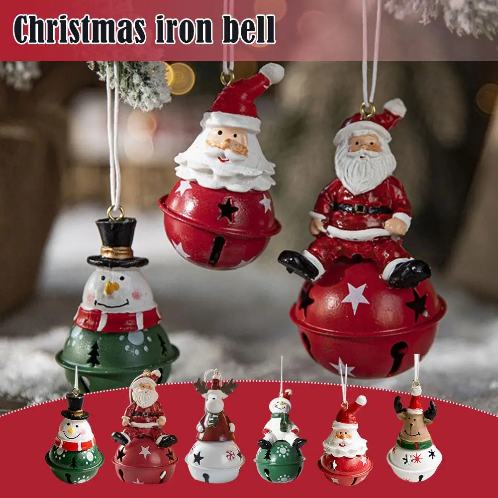 2024 Christmas Iron Bell Nordic Painted Ornaments Resin Tree Decorations Ornaments Pendant Snowman Christmas Creative H8E9