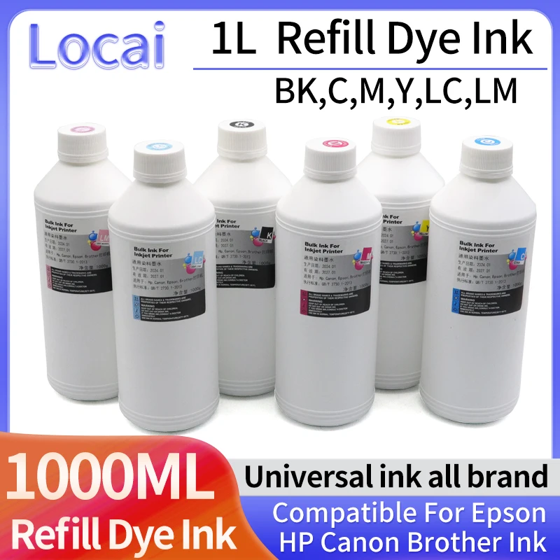 1000ml 1kg litro preto c m y recarga kit de tinta à base de tinta substituição para impressora jato de tinta epson canon hp brother lexmark samsung dell