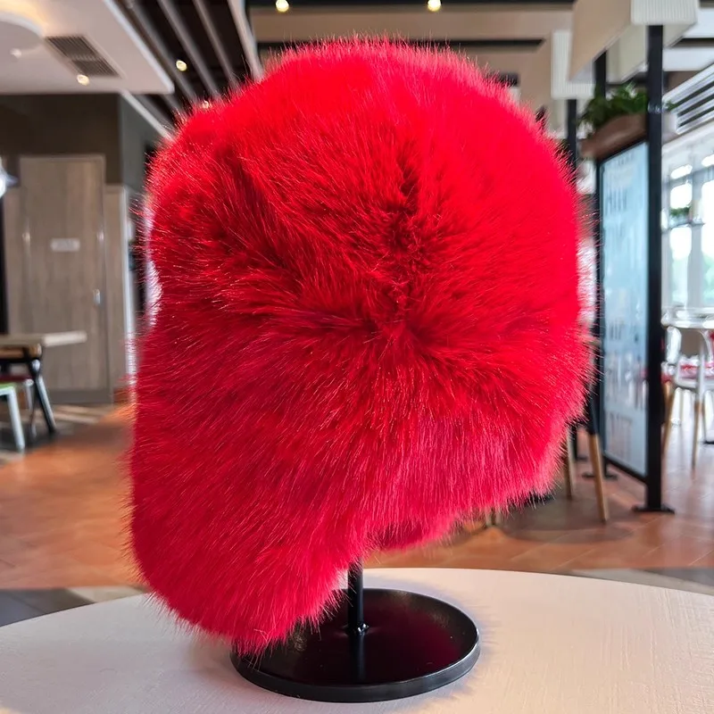 Verdicken Winter Faux Pelz Nerz Plüsch Lei Feng Hut für Frauen Outdoor Skifahren Radfahren Kappe Warme Ohr Schutz Kälte Beweis Russische Hut – Detail 7