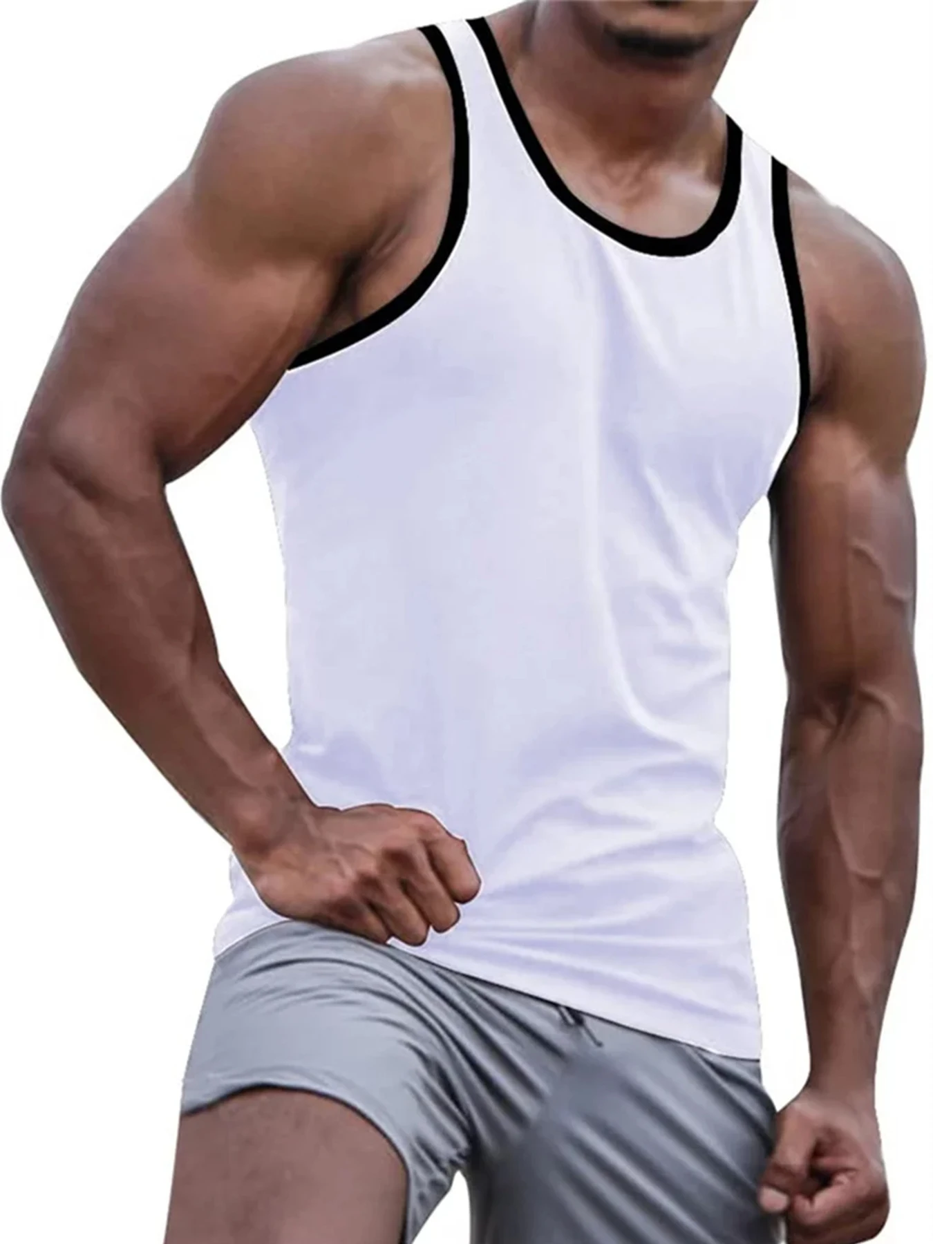 Summer men\'s bodybuilding, fitness, and sports vest with elastic and muscular appearance, fashionable camisole, sleeveless T-shi