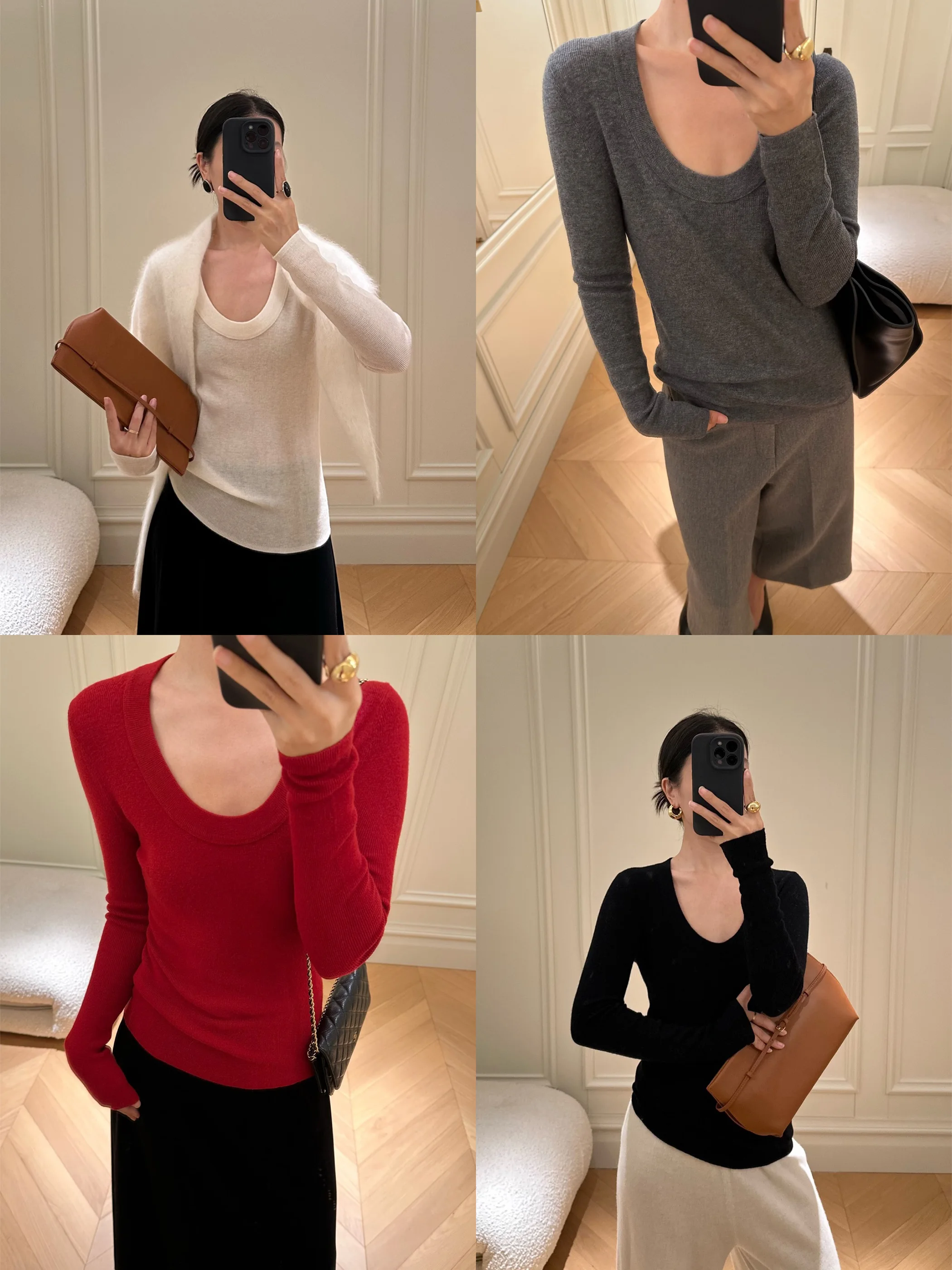 

Ele Charm Slim Fit oulder U-Ne 00% Wool Knitted Base irt Soft Casual Sle Long Sve V-Ne Regular Length Ladie...