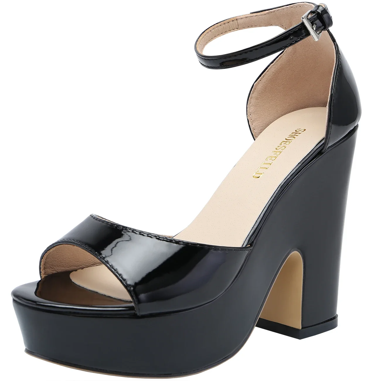 

Women Platform Sandals 2025 Summer Sexy Peep Toe Buckle Strap Sandal Square Thick High Heels Black Party Dress Red Wedding Shoes