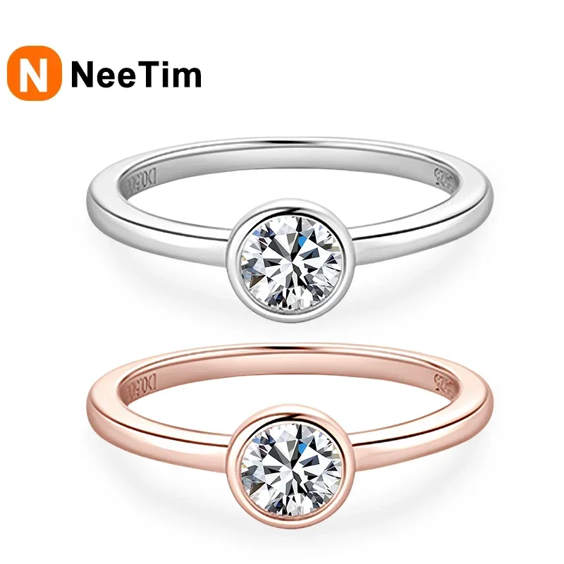 

NeeTim 0.5ct D Color Moissanite Ring 925 Sterling Silver Rings for Women Proposal Engagement Wedding Bands Party Jewelry Gift