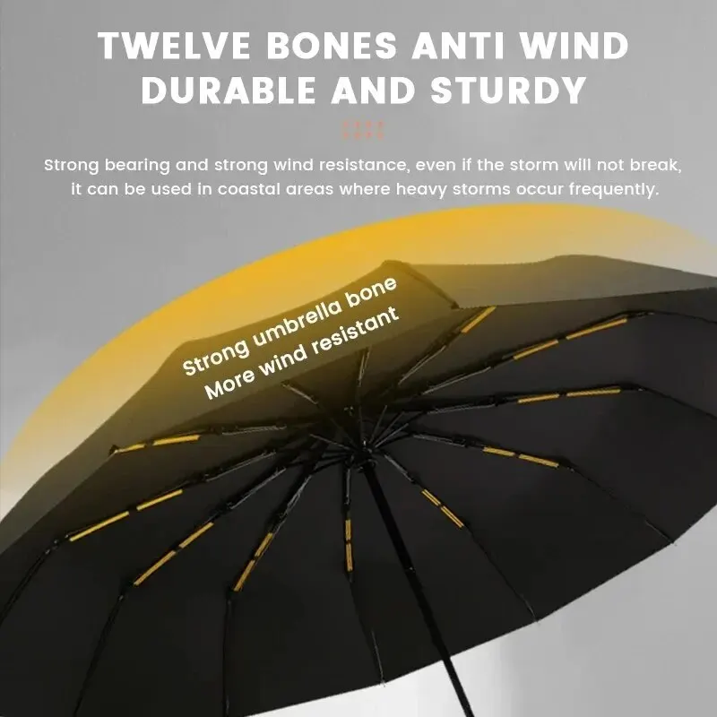 12 Bone Black Glue Fully Automatic Umbrella With Thick And Durable Keel Three Fold Umbrella UV Resistant Folding Umbrella