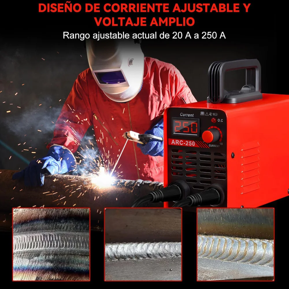 ماكينة لحام عاكس 300 أمبير، محطة لحام إلكترونية، محطة تسخين 110 فولت مع شاشة LCD رقمية، محمولة 250 أمبير، مع أغطية لحام، أقطاب كهربائية، مطارق الخبث، قفازات #5