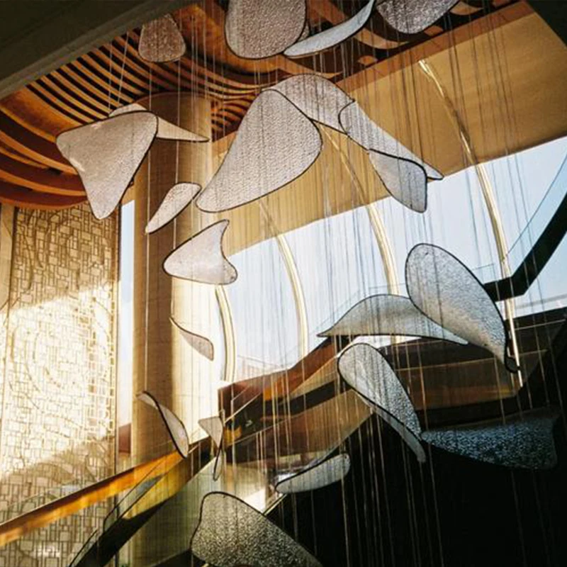 Custom Large and Long Water Ripple Art Glass Chandelier for Hotel Staircase