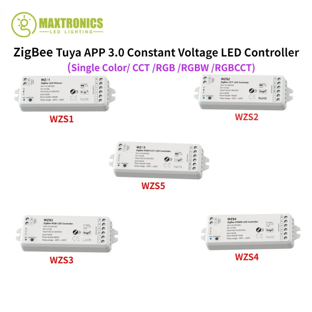 ZigBee Tuya APP 3.0 Constant Voltage LED Controller 12V-36VDC 24V 2CH*5A  For Single Color CCT RGB RGBW RGBCCT LED Strip Lights