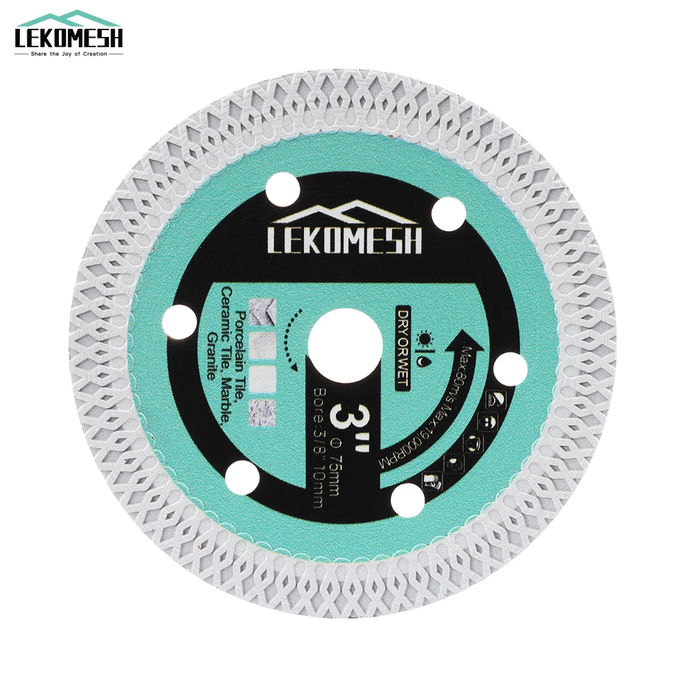 LEKOMESH 1PC 3inches 75mm Diamond Cutting Saw Blade Cutting Steel Pipe Metal Rebar Ceramic  Porcelain Tile Marble Stone Bore10mm