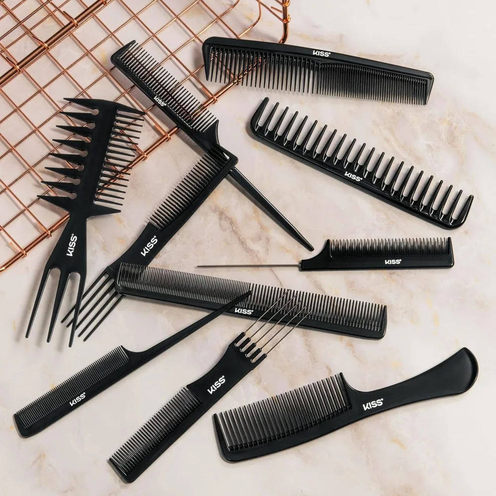 Professional 10-Piece Comb Set for Detangling and Styling Hair with Various Tools