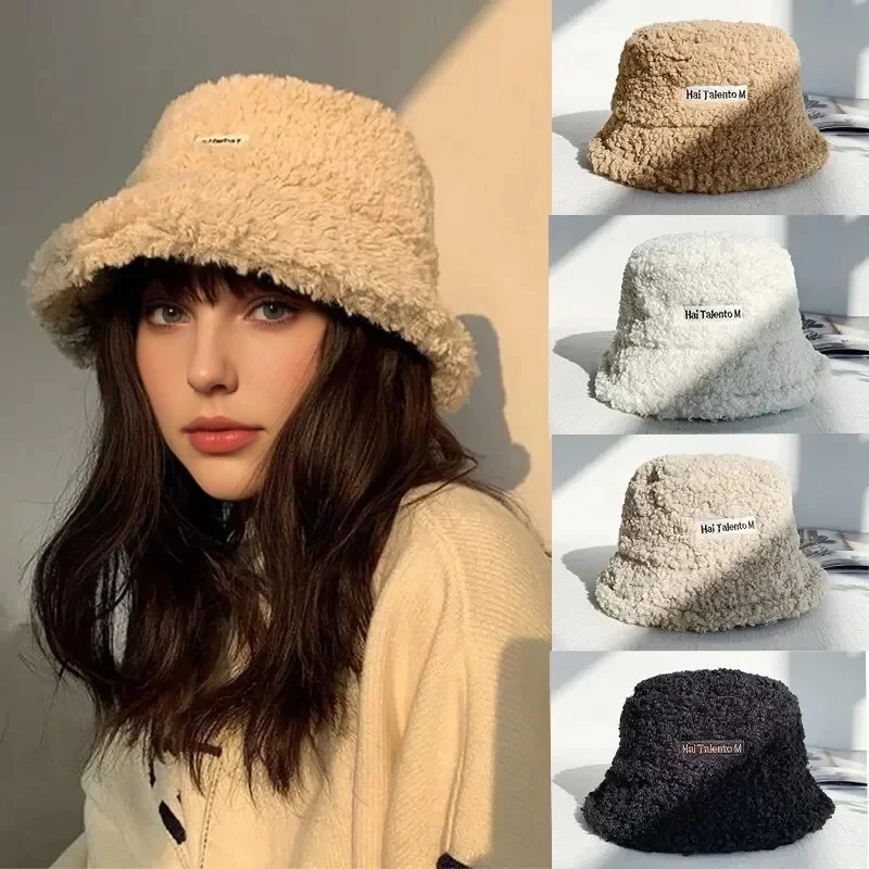 Autumn and Winter Korean-Style Lamb Wool Bucket Hat, Japanes