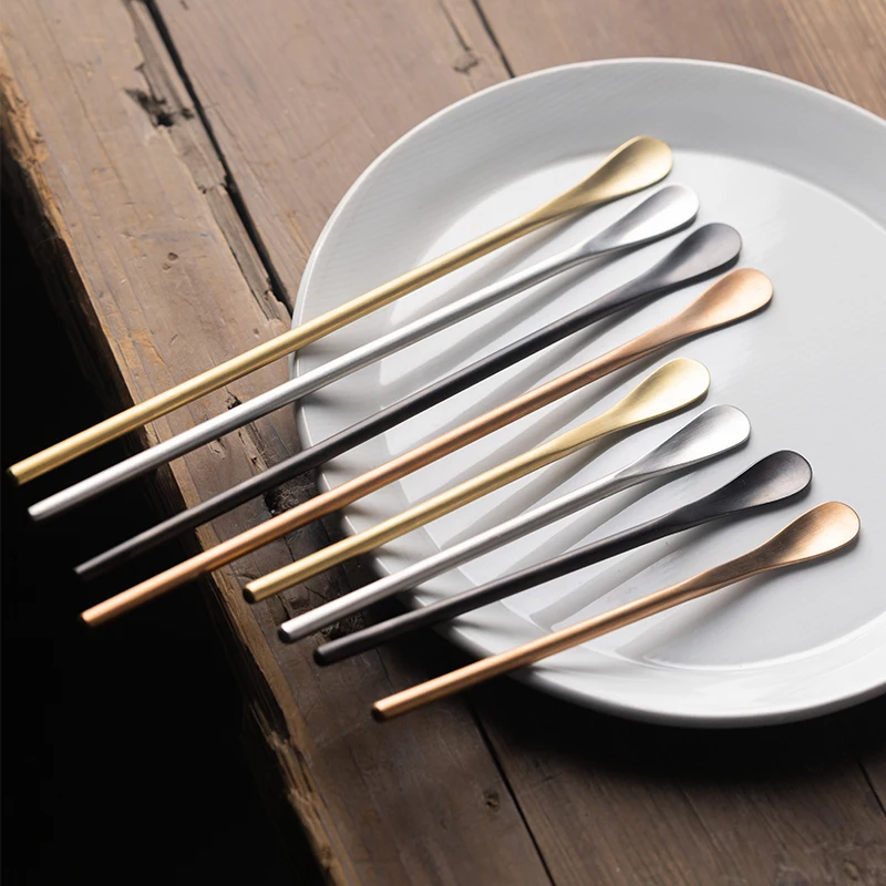 Long Handle 304 Stainl Steel Coffee Stirring Sti Metal Spoon Creative Lengthwise Stirring Spoon Coffee Utensil