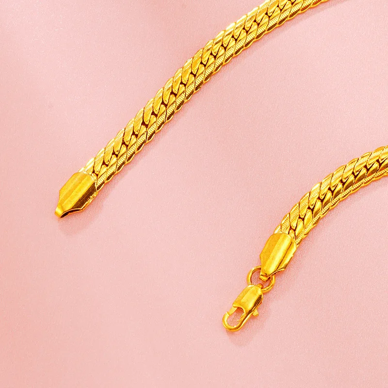 فاخر 24K 9999 الذهب الخالص الذهب الحقيقي للرجال والنساء شقة عظم الثعبان قلادة Verposition سلسلة #2