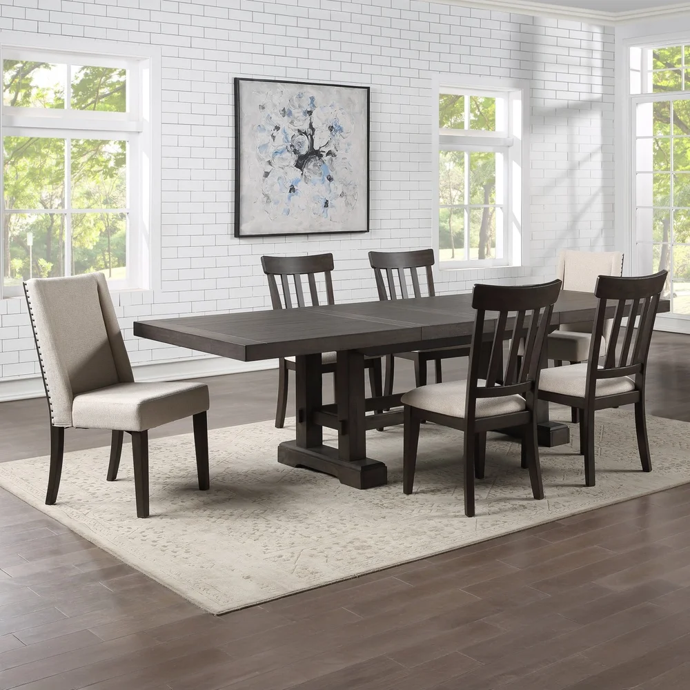 Modern Upholstered Dining Chair Set of 2 Wingback Design Solid Wood Legs Durable Polyester Fabric Easy Care Indoor Use