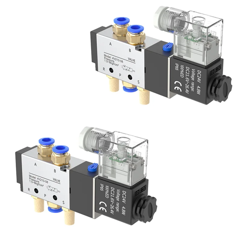 4V210-08 5 Way 2 Position Control Pneumatic Electric Solenoid Valve Air Gas Magnetic Valve 12V 24V 220V 4mm-12mm Hose Fittings