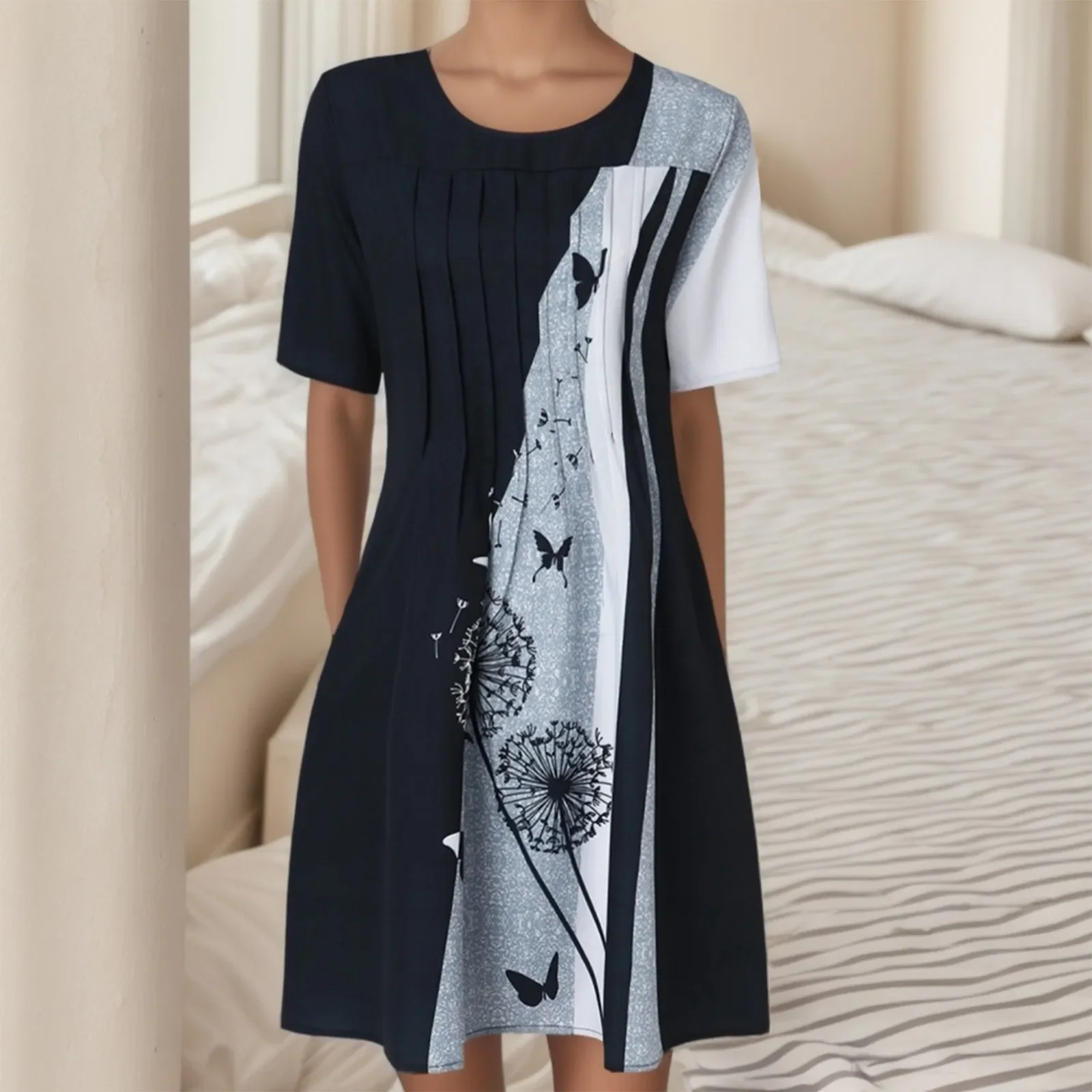 

2023 Fashion Elegant Women Dress Printing Loose Casual Midi Dress Women Printed Dress New Temperament Robe Femme Vestidos