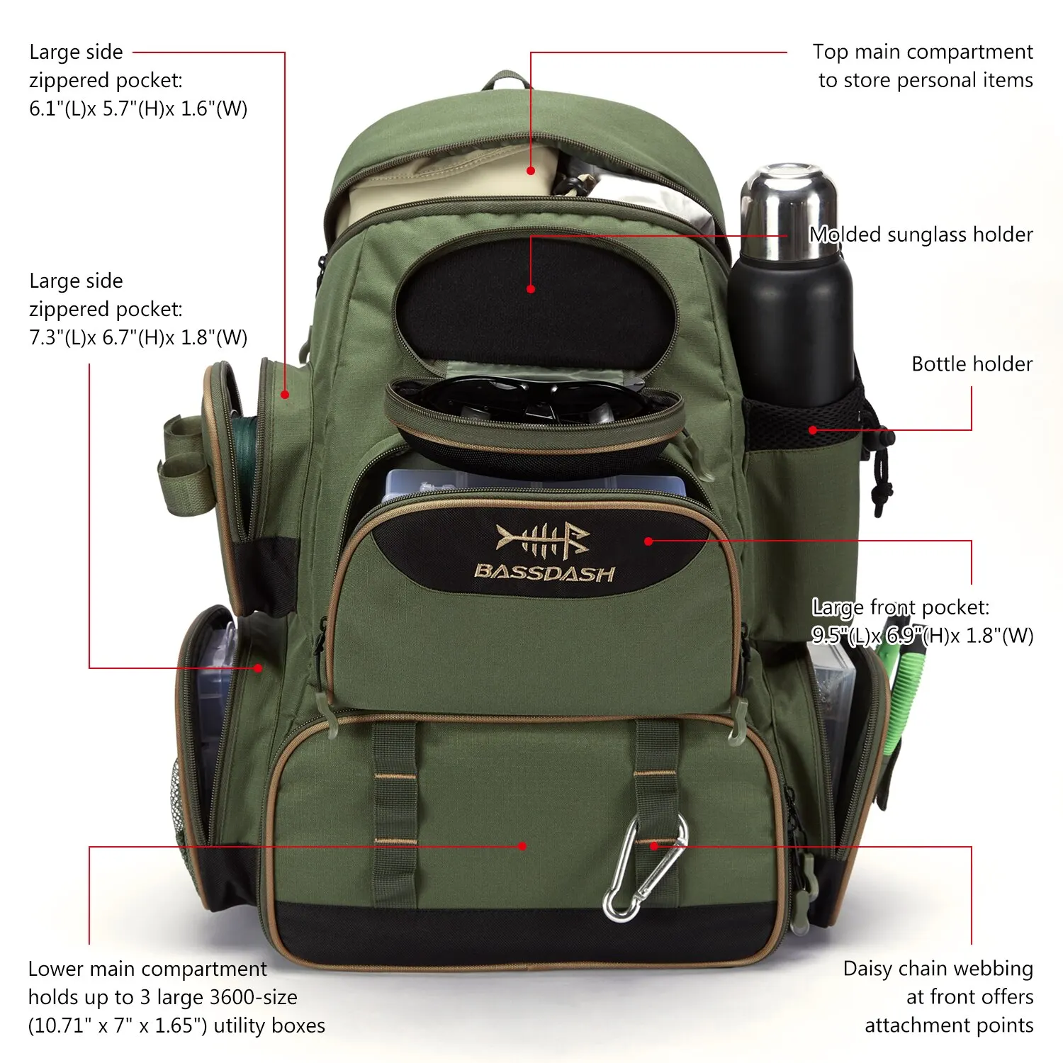 Bassdash Vis tas Tackle Rugzak Lichtgewicht Tactical Tackle Box Multifunctioneel