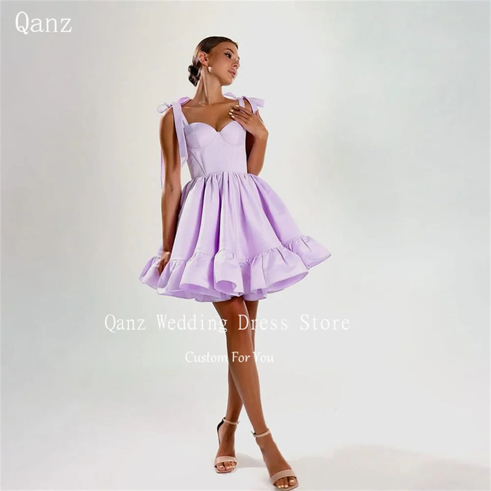 

Qanz Short Homecoming Dresses Adjustable Spaghetti Straps Vintage Satin Graduation Dress Above Length Robe De Soirée Des Fête