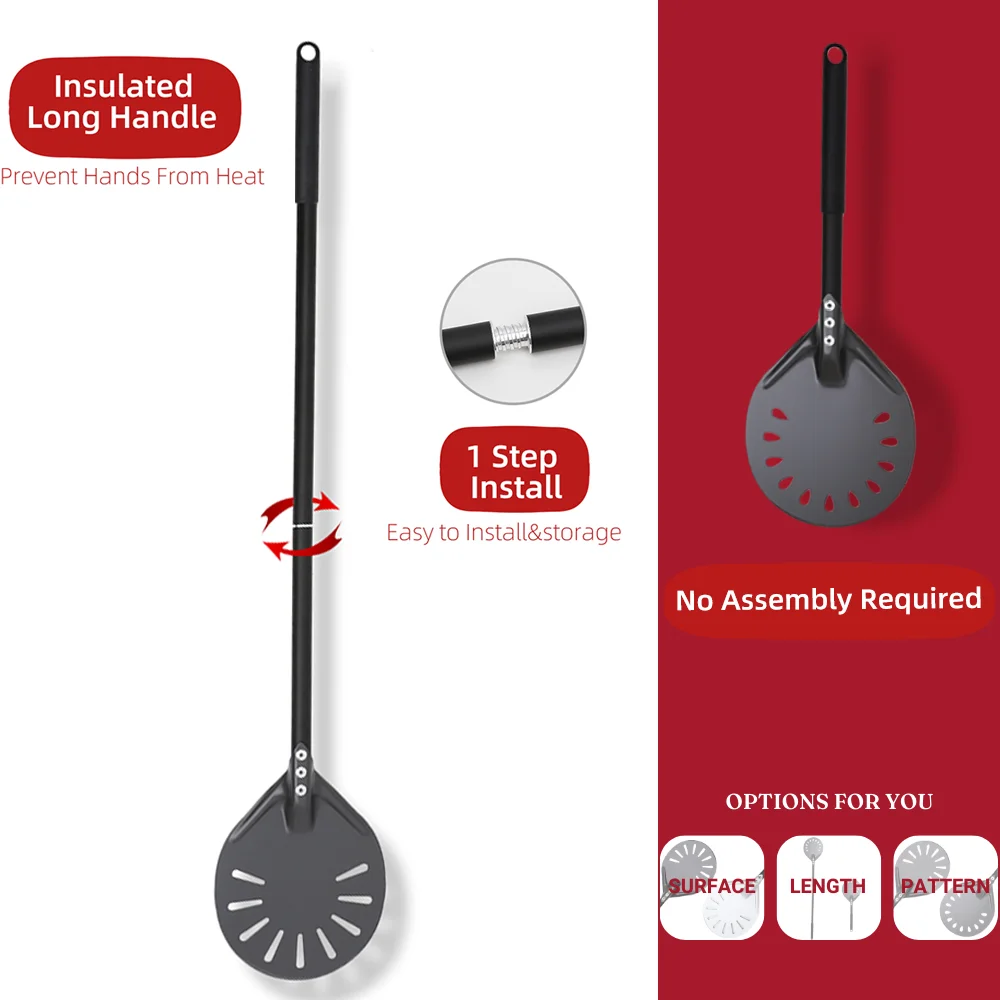 12 14 &6 Inch Pizza Peel Long Handle Turning Paddle Aluminum Pizza Turner Baking Tool Perforated 2 pack Kitchen Accessories