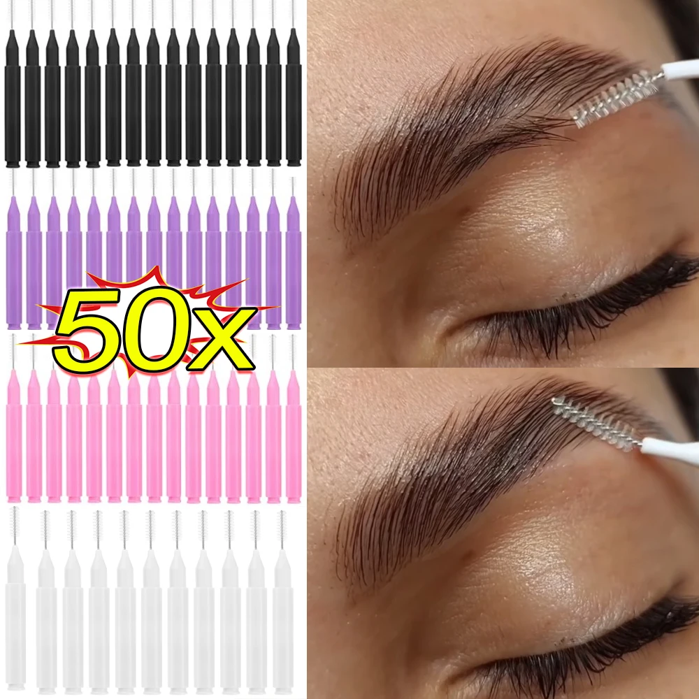 10-50ชิ้นแปรงปัดคิ้วแบบใช้แล้วทิ้งเครื่องมือยกคิ้วขนาดเล็กหวีตัวต่อขนตาอุปกรณ์แต่งขนตาเพื่อความงาม