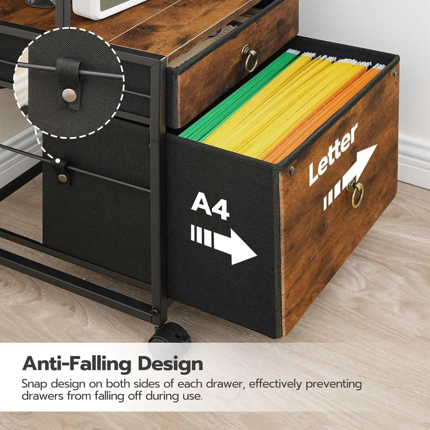 2-Drawer File Cabinet, Filing Cabinet with Charging Station, Office Cabinet with Open Shelf, Filing