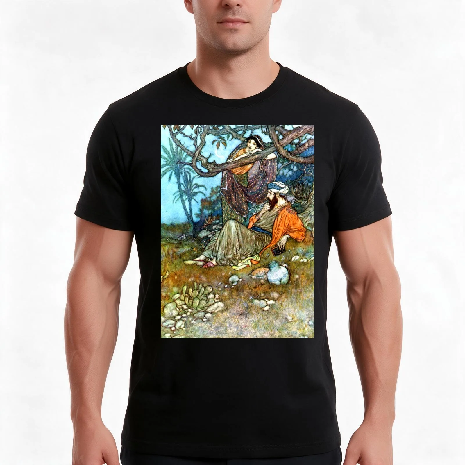 A Loaf of Bread - The Rubaiyat of Omar Khayyam - Edmund Dulac T-Shirt, Summer Casual Cotton Tee, Oversized Streetwear Tops