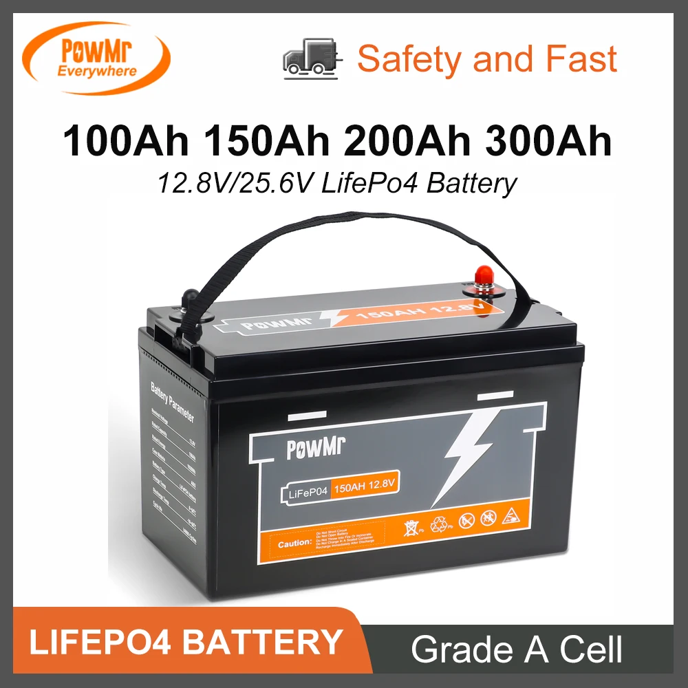 PowMr 100Ah 150Ah 200Ah 300Ah LiFePo4 Battery Capacity Pack 12V 24V Grade A Cell Lithium Iron Phosphate Batteria For RV Boat Car