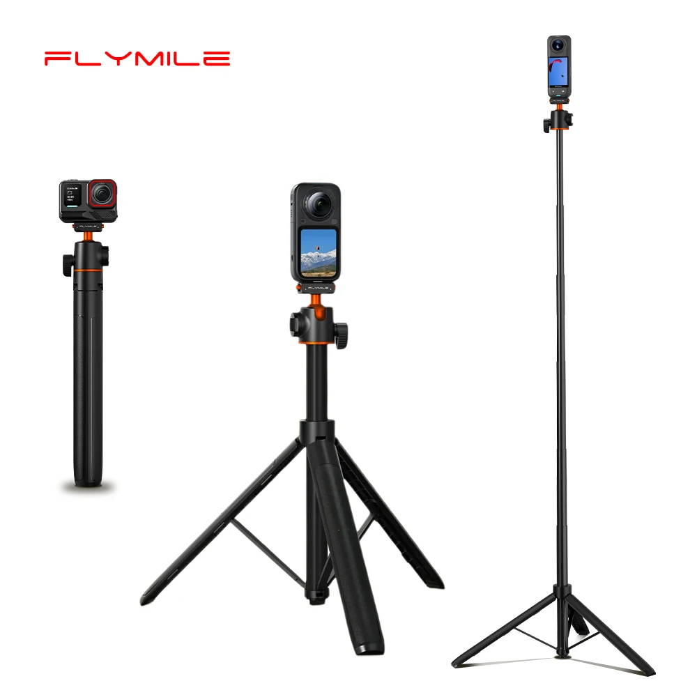 Flymile Tripod for Insta360 X6/X5/Ace Pro 2 Camera Quick-release Mount Tripod Selfie Stick 140CM Adjustable Extendable Rod