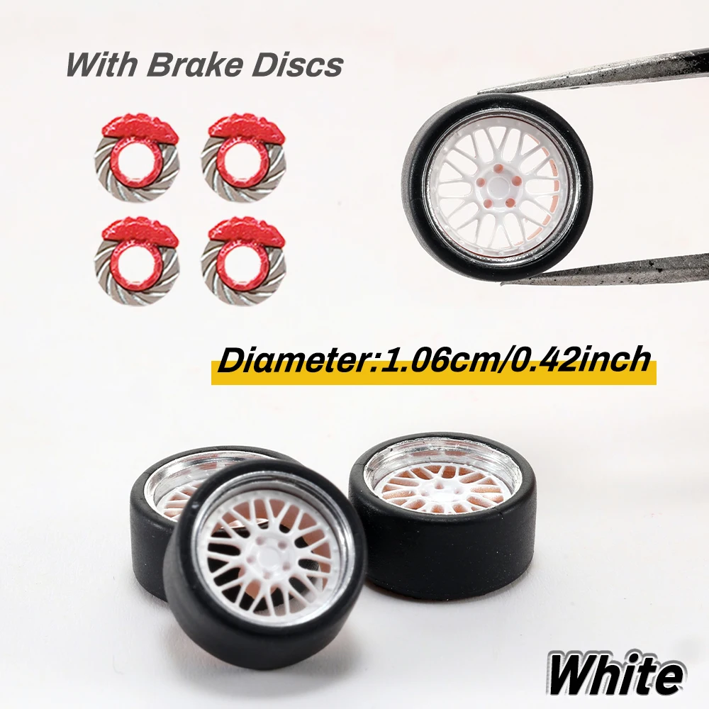 1/64 Model Car Resin Wheels & Rubber Tires for Hot Wheels Upgrade with Metal Rims & Brake Rotors  Kicarmod