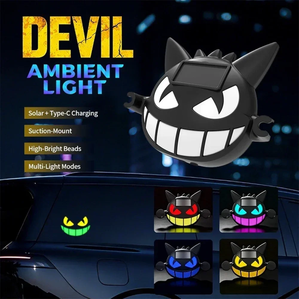1 STÜCK NEUES Solar-/Typ-C-Dual-Lade-Demon-Eye-LED-Autofenster-Ambientelicht, Windschutzscheiben-Saugnapf Dynamisches Windschutzscheiben-Ambientelicht – Detail 10