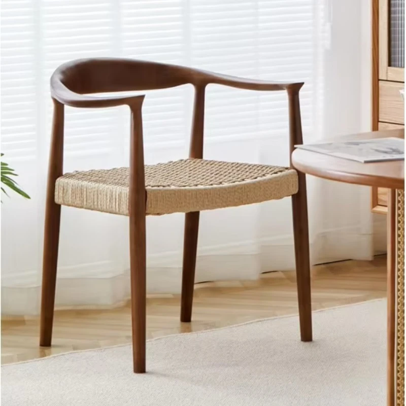 

Solid Wood Walnut Backrest Rope Woven Casual Kennedy President Dining Chair Family Restaurant "