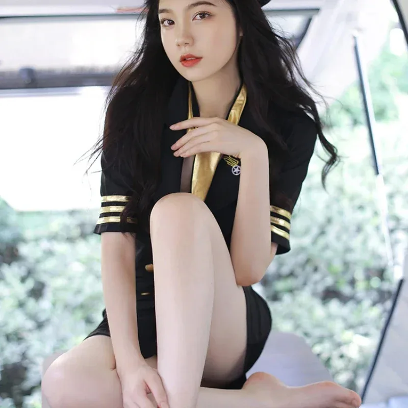 경찰 여성 코스프레 의상 애니메이션 역할 놀이 할로윈 의상 섹시한 스튜어디스 란제리 드레스 무대 승무원 의상