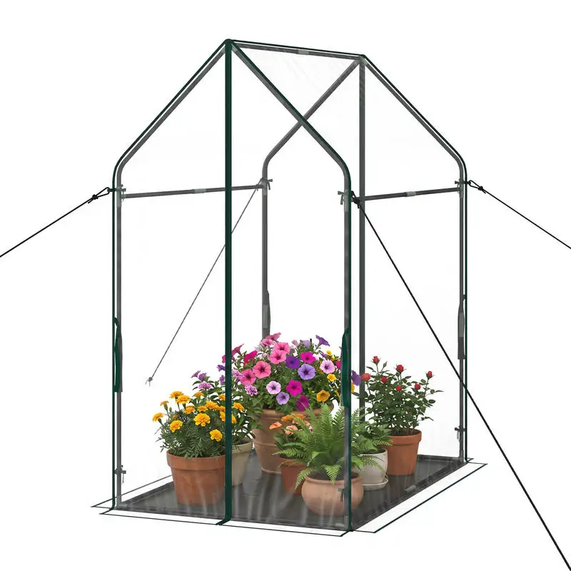 Mini invernadero XL con estructura metálica resistente, base de polietileno y cuerdas antiviento, adecuado para plantar en balcones, jardines y césped, fácil de instalar.